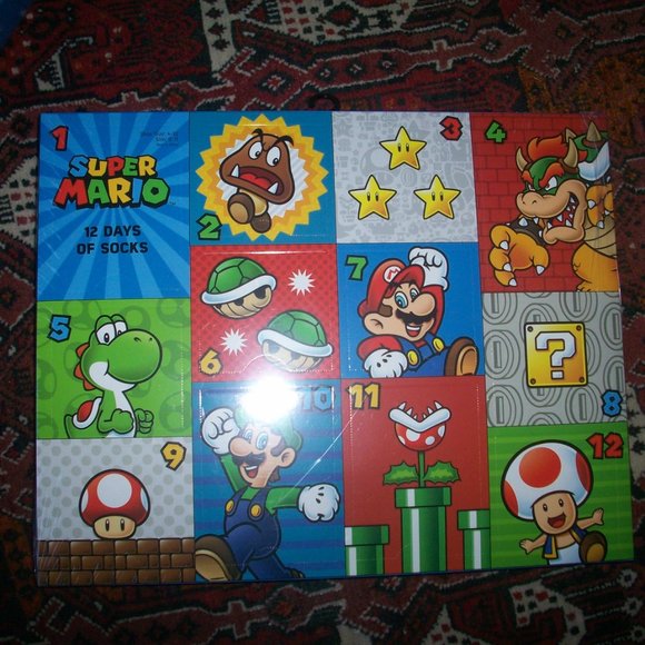 Super Mario 12 Days of Socks Advent Xmas Calendar Shoe Sz 4-10 Sock Yoshi Goomba - Picture 3 of 3